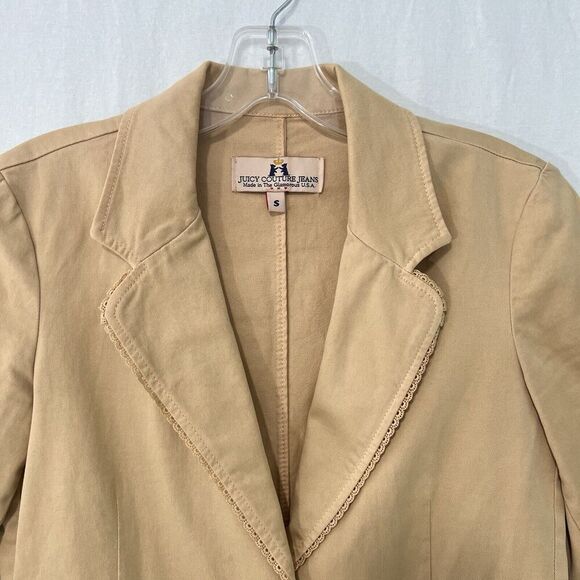Juicy Couture Vintage Blazer Small Y2K Beige Lace Trim Heart Coquette USA Made - Picture 2 of 13